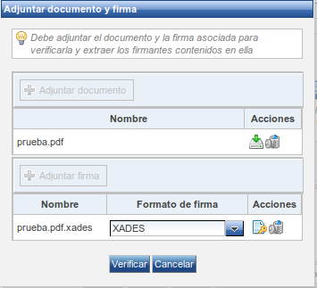 Pantalla de inserción de documento y firma