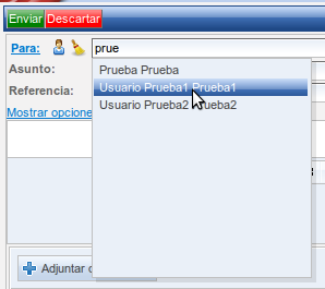 Autocompletado de destinatarios de la petición