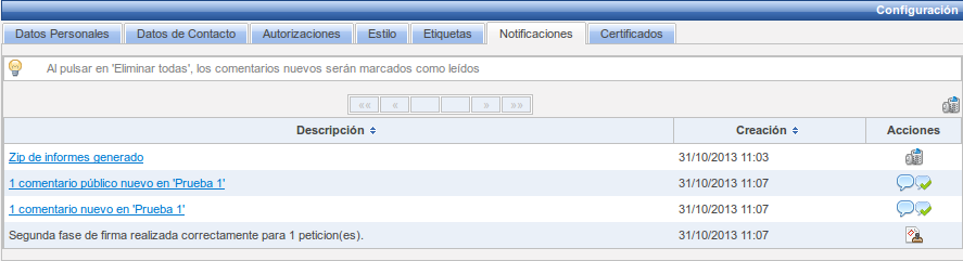 Pantalla de notificaciones, en el menú de configuración.