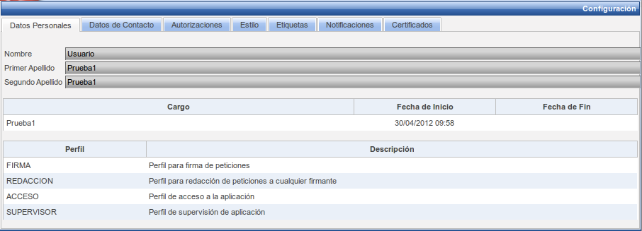 Pantalla de datos personales