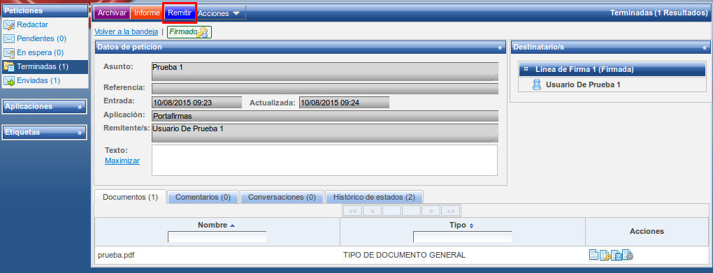 Envío verificación