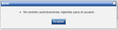 Mensaje de error de autorizaciones.