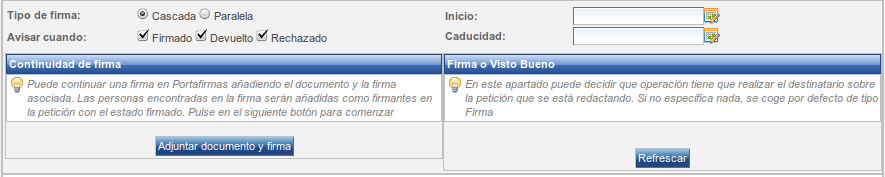 Opciones avanzadas de redacción de la petición