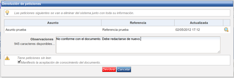 Devolución de firma