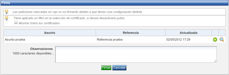 Pantalla de firma proveniente de prefirma