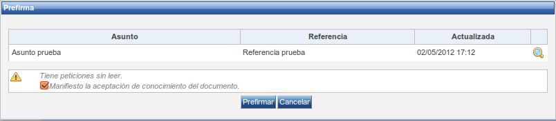 Pantalla de prefirma