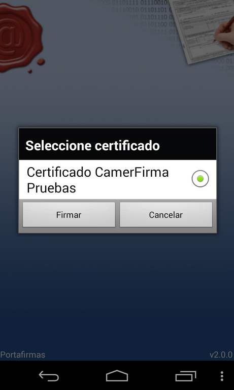 Selección de certificados en cliente Android de Portafirmas
